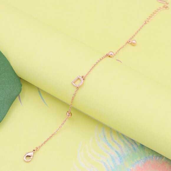 "Rose Gold D Initial Charm Bracelet with Adjustable Chain, XPBL1147 - Picture 2 of 12